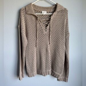 Cyrus Women's Taupe V-Neck Sweater